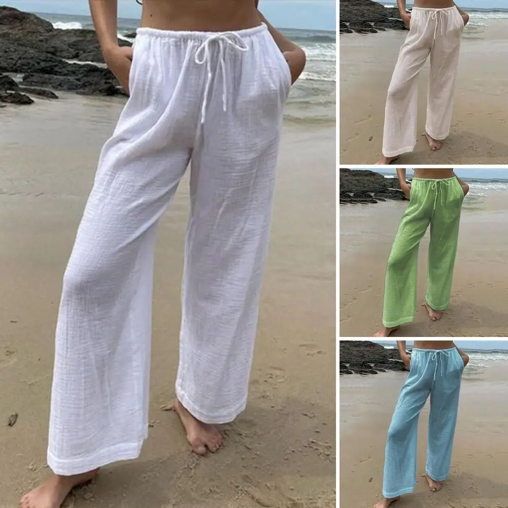 Women Spring Summer Casual Pants Elastic Drawstring Waist Pockets Long Trousers Solid Color Wide Leg Casual Trousers
Women Spring Summer Casual Pants Elastic Drawstring Waist Pockets Long Trousers Solid Color Wide Leg Casual Trousers