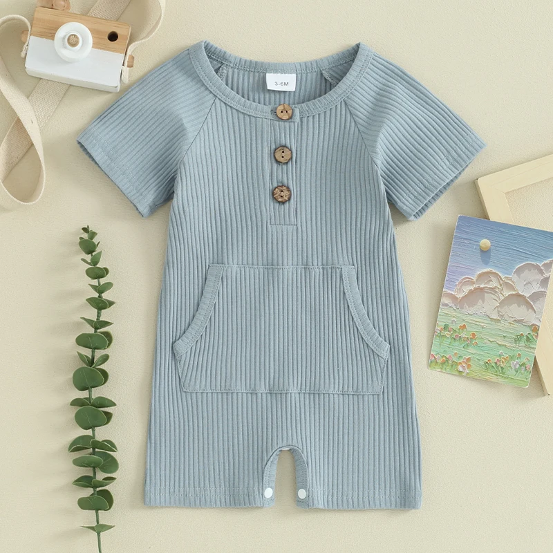EWODOS Baby Girls Boys Summer Romper Short Sleeve Crew Neck Solid Color Ribbed Button Jumpsuit For 0-18 Months
EWODOS Baby Girls Boys Summer Romper Short Sleeve Crew Neck Solid Color Ribbed Button Jumpsuit For 0-18 Months