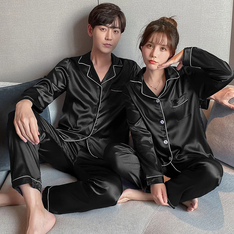 

Couple Pajama Sets For Mens Pyjama Loungewear Long Sleeve Sleep Plus Size Pj Trousers Satin Pajamas Sleepwear Lover Silk Pijamas