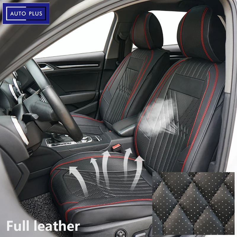

Breathable Black Punched Hole Full Leather Car Seat Cover Fully Covered Pu Leather Sporty Styling Universal Car Seat Covers