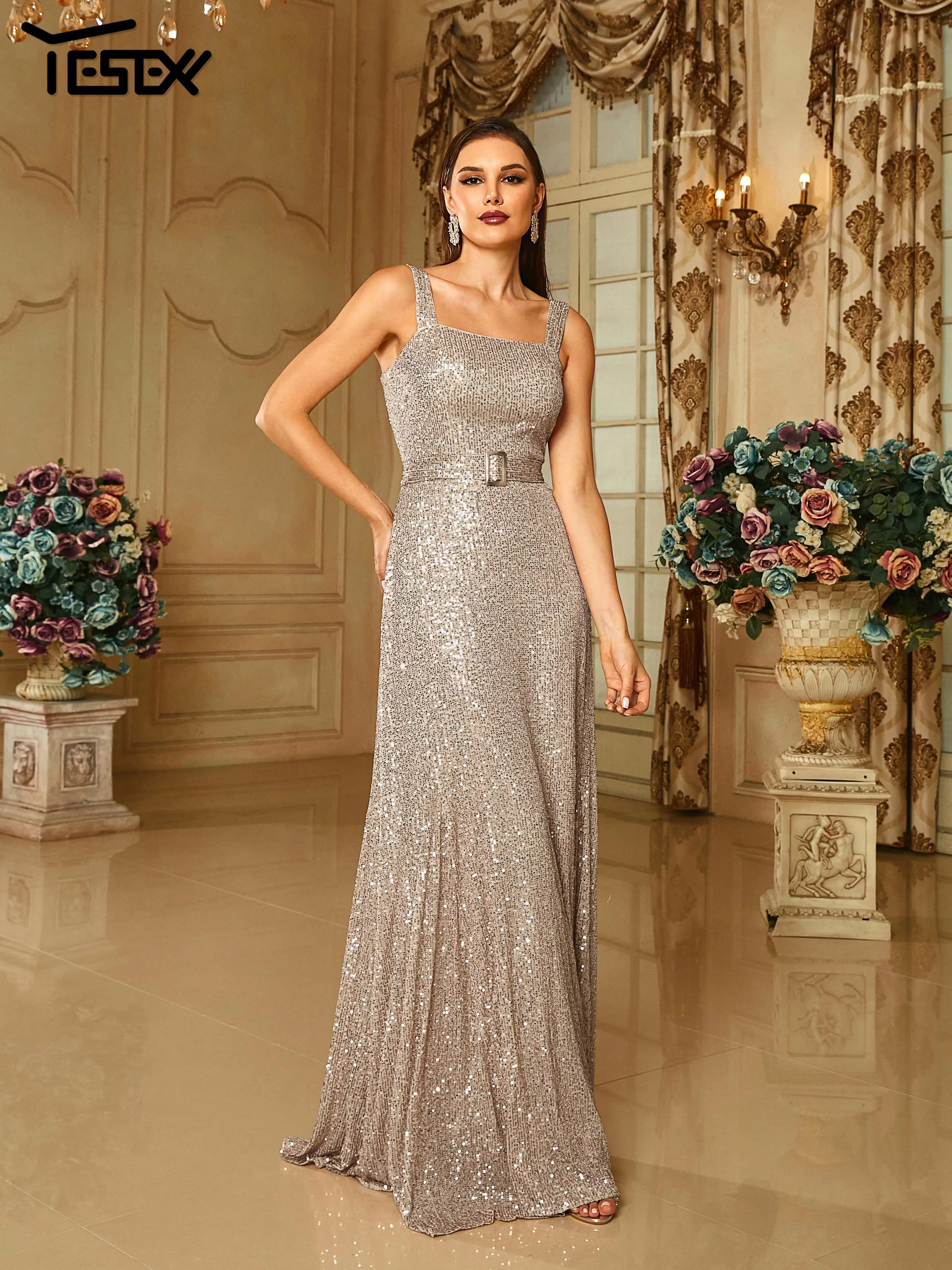 

Yesexy Spaghetti Sequin Evening Elegant Party Dresses Wedding Birthday 2024 Cocktail Prom Dress