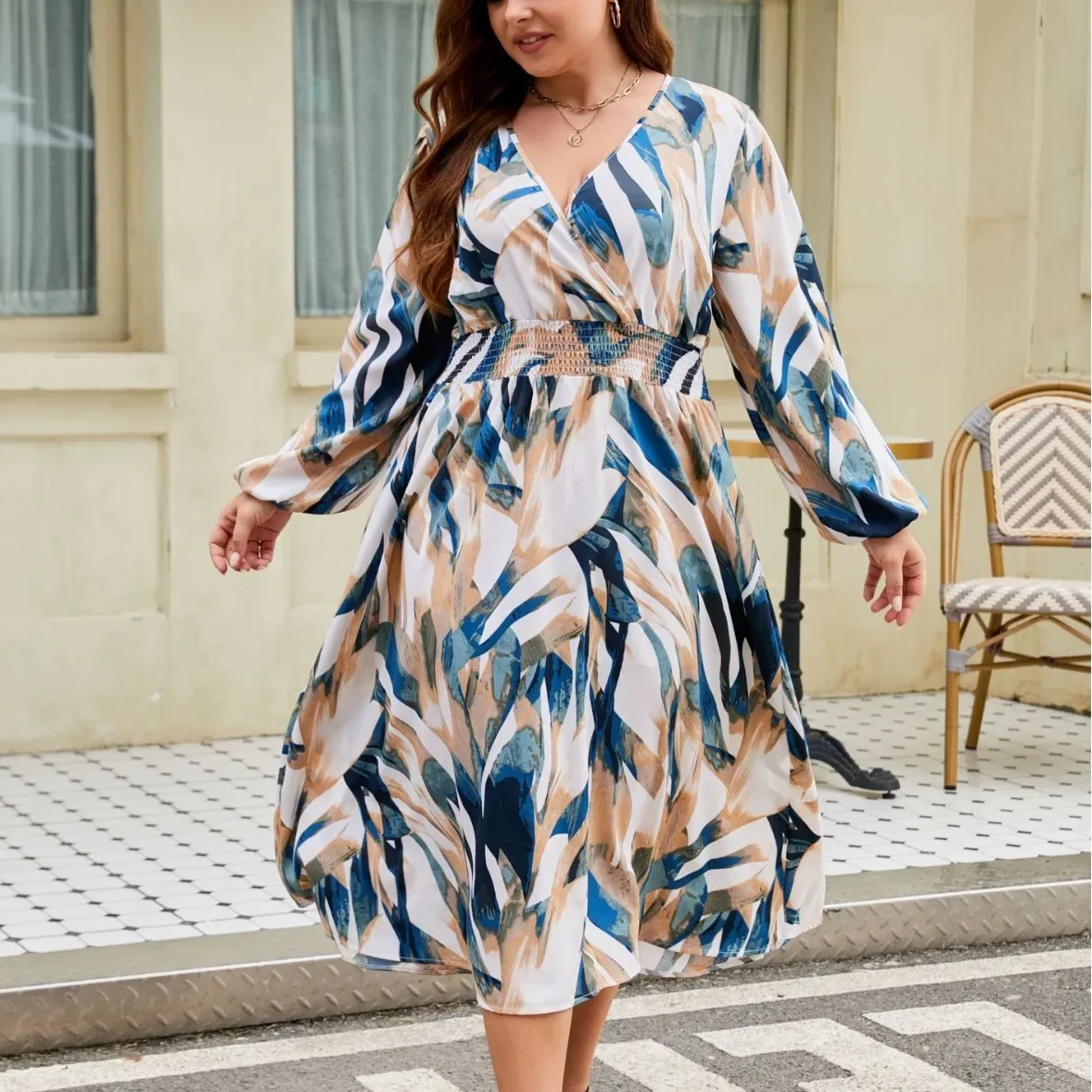 Fashion Oversized Dress Women Spring Casual Beach V-neck Long Sleeved Dress Plus Size Printed Women's Clothing
Fashion Oversized Dress Women Spring Casual Beach V-neck Long Sleeved Dress Plus Size Printed Women's Clothing
