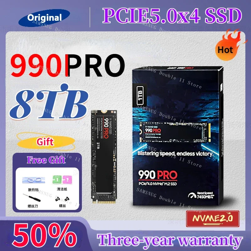New 8TB Original 990PRO 2TB 4TB SSD M2 2280 PCIe 5.0 NVME 2.0 Read 12000MB/S Solid State Hard Disk 8TB for laptop/PC/PS5
New 8TB Original 990PRO 2TB 4TB SSD M2 2280 PCIe 5.0 NVME 2.0 Read 12000MB/S Solid State Hard Disk 8TB for laptop/PC/PS5