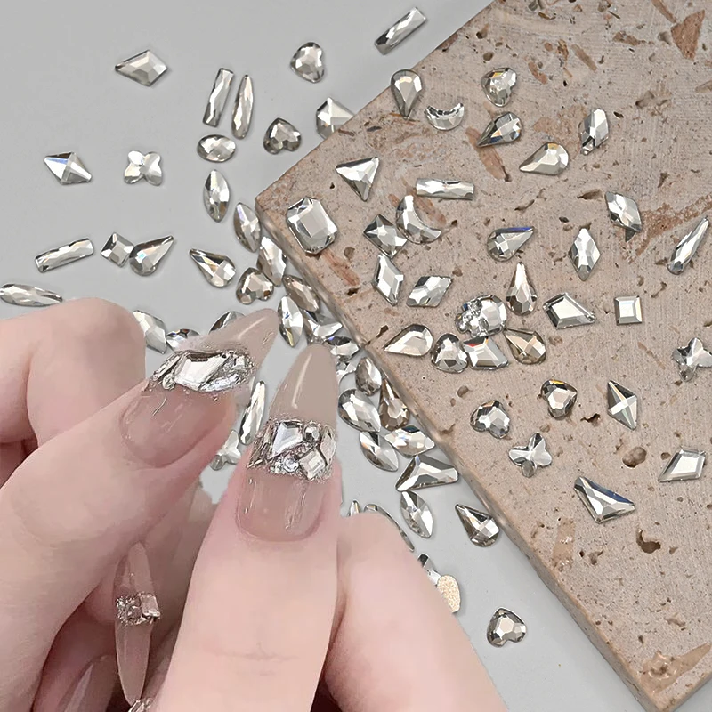 

100Pcs Crystal AB Nail Art Rhinestones Mixed Shape Aurora Clear AB Diamond 3D Super Shinying Flat-Back Manicure Rhinestone