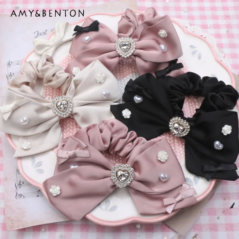 Handmade Sweet Gentle Cute Big Bow Heart Shape Rhinestone Elastic Hair Bands Lolita Girl Hair Accessory Mine Series Headband 
Handmade Sweet Gentle Cute Big Bow Heart Shape Rhinestone Elastic Hair Bands Lolita Girl Hair Accessory Mine Series Headband