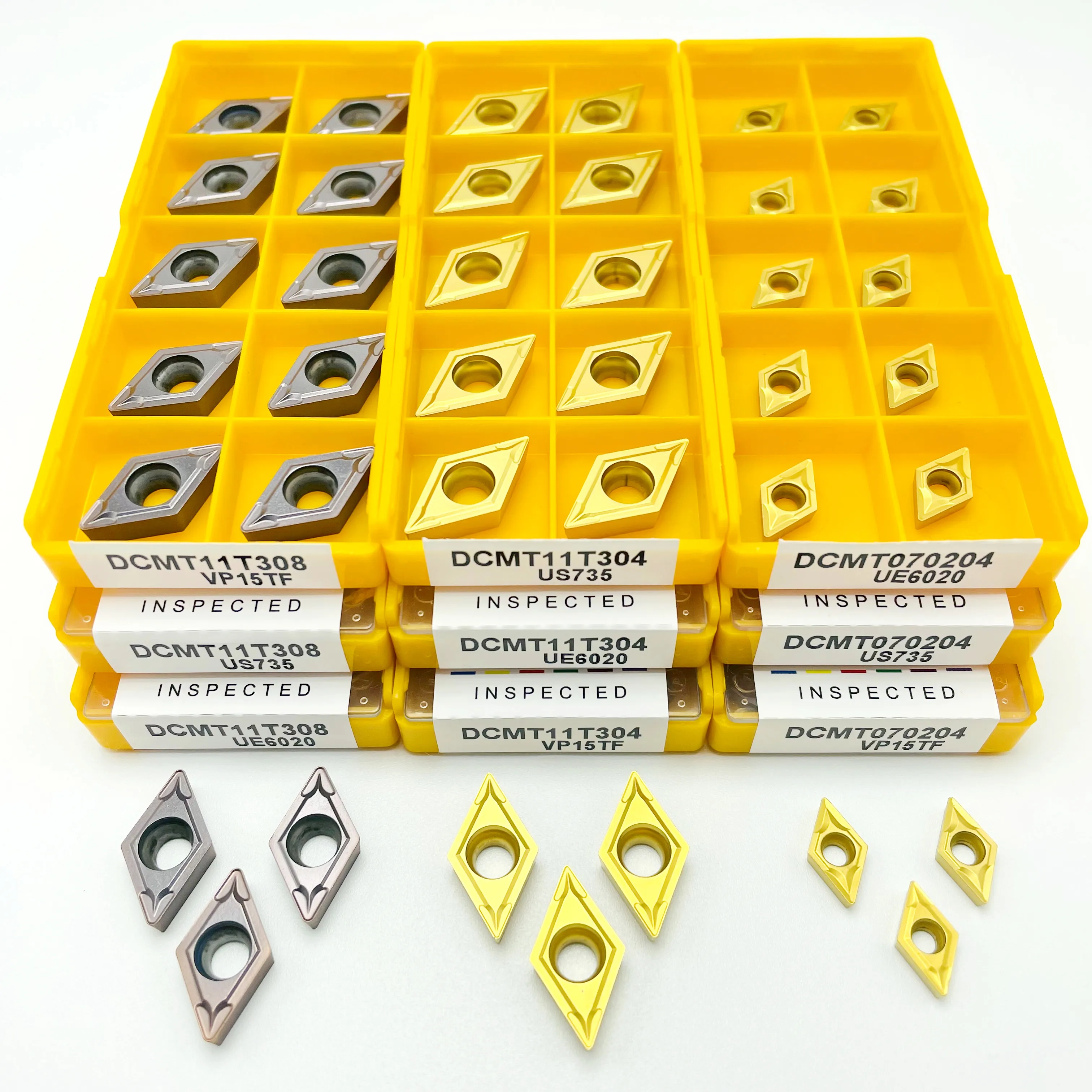 DCMT070204 DCMT11T304 DCMT11T308 VP15TF US735 UE6020 External turning tool carbide insert Turning tool insert DCMT11T308
DCMT070204 DCMT11T304 DCMT11T308 VP15TF US735 UE6020 External turning tool carbide insert Turning tool insert DCMT11T308