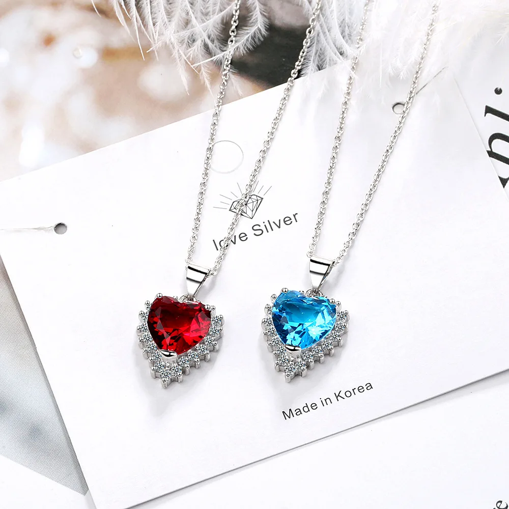 

925 Sterling Silver Heart Blue Zircon Necklaces For Women Luxury Quality Elegant Jewelry Accessories Wholesale GaaBou Jewellery