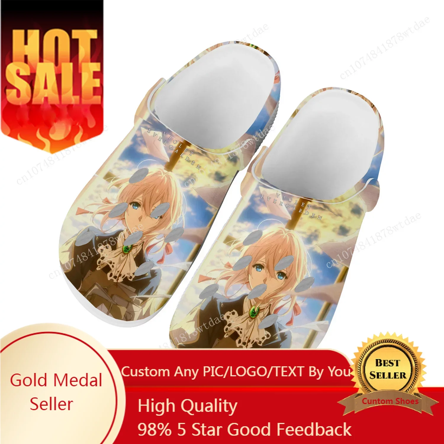 

Violet Evergarden Home Clogs Mens Womens Teenager Customize Water Shoes Cartoon Manga Comics Garden Beach Hole Slippers Sandals