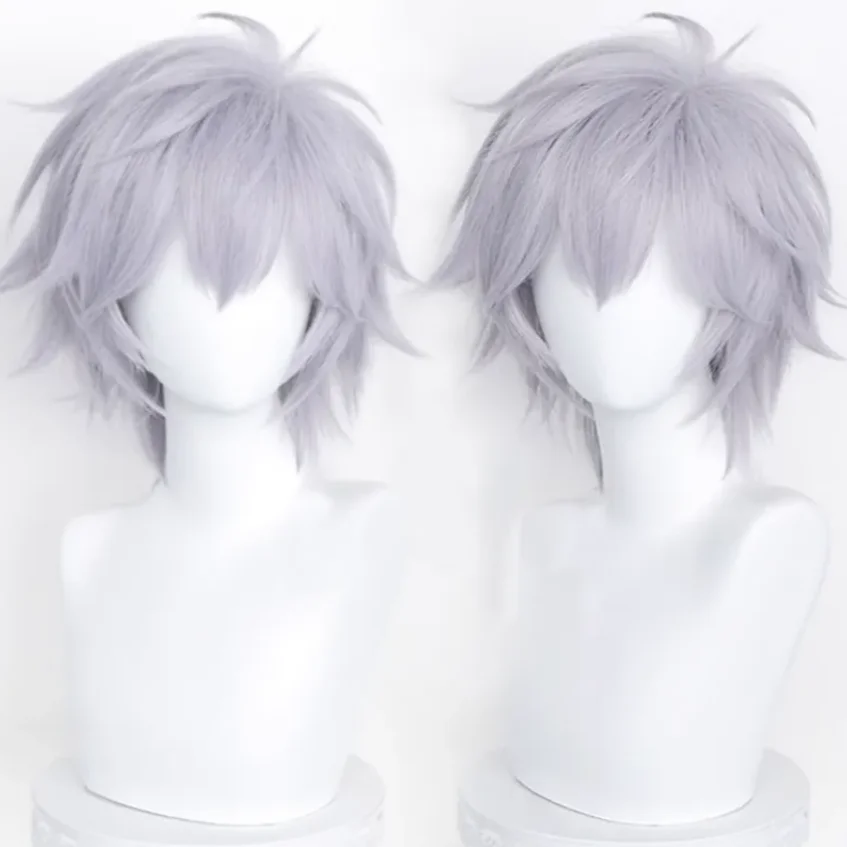 

Anime Eva Nagisa Kaworu Cosplay Wig 37cm Purplish Grey Short Hair Heat Resistant Synthetic Halloween Party Accessories Props