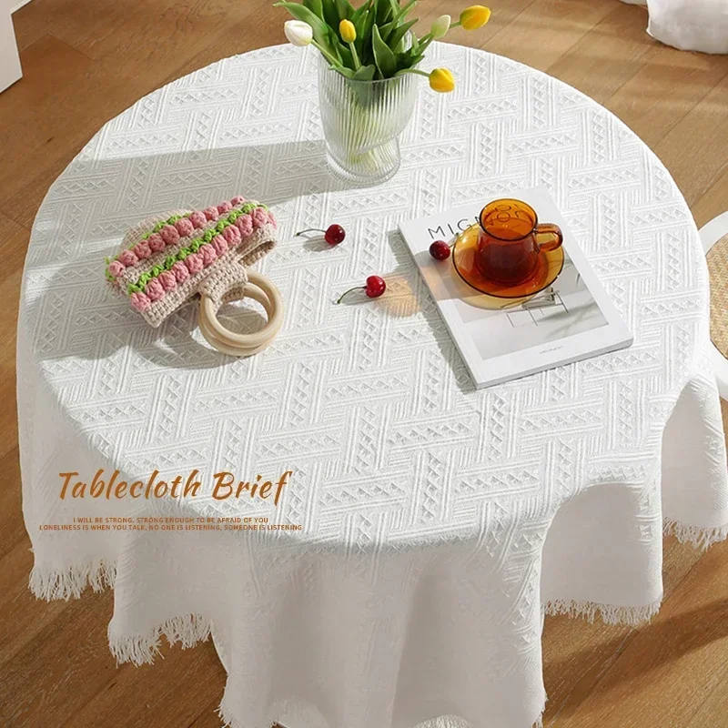 

INS style cotton linen French tablecloth small round table white Japanese tea table cloth dormitory