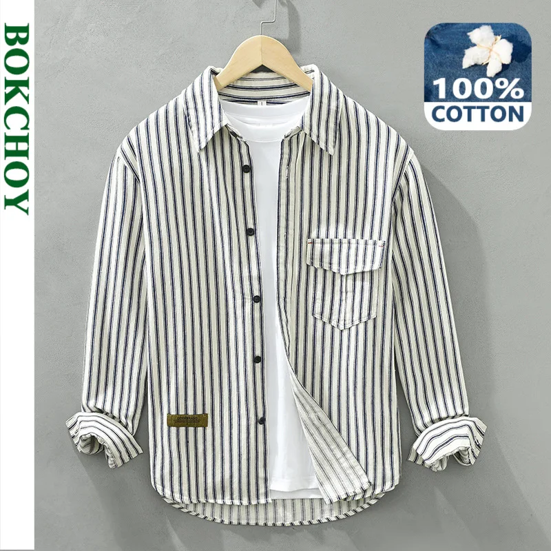 Autumn New Vintage Striped Shirts for Men Casual 100% Cotton Loose Turn-down Collar Shirts C6632
Autumn New Vintage Striped Shirts for Men Casual 100% Cotton Loose Turn-down Collar Shirts C6632
