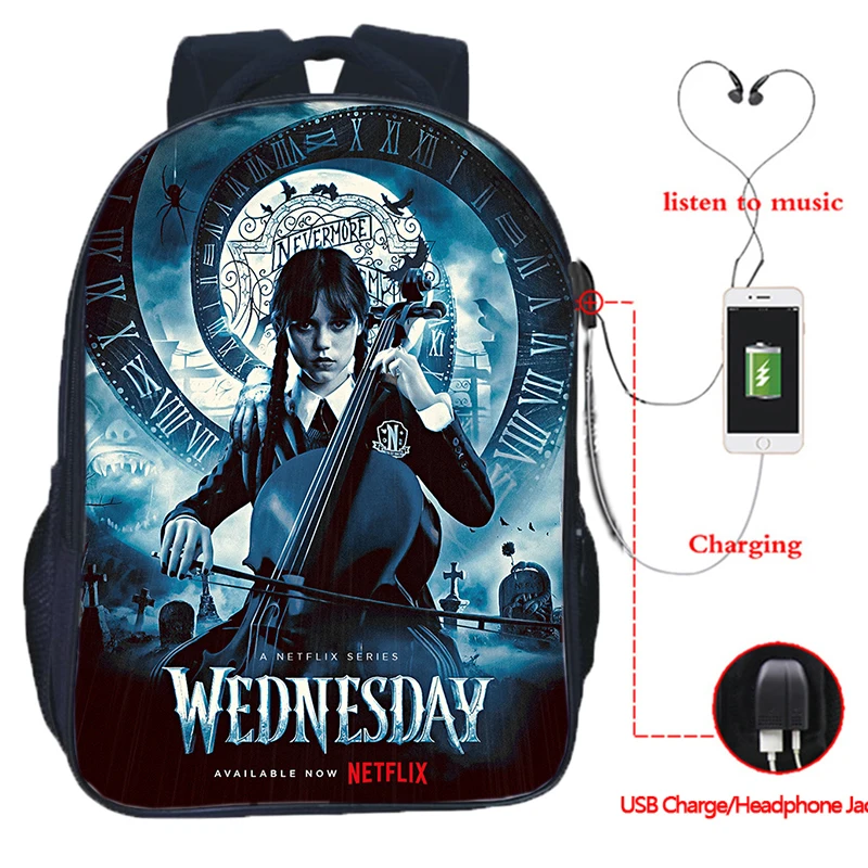 Wednesday Addams Backpack for Girls Boys 16 Inch USB Charge School Bags Men Infantil Travel Bag Bagpack Large Capacity Rucksack
Wednesday Addams Backpack for Girls Boys 16 Inch USB Charge School Bags Men Infantil Travel Bag Bagpack Large Capacity Rucksack
