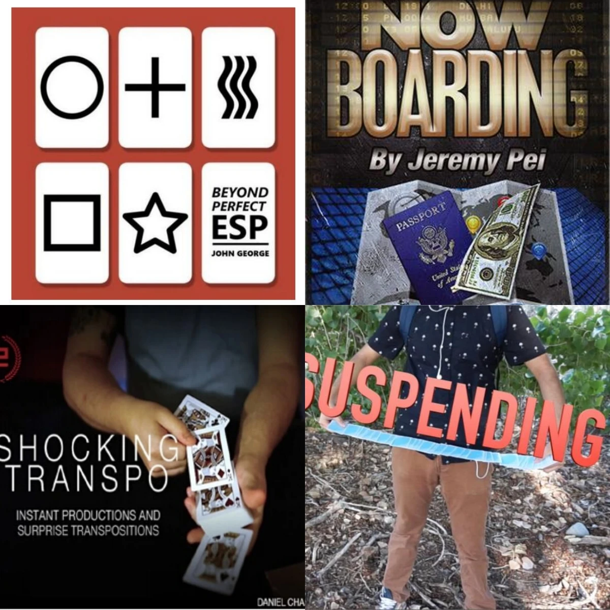 Beyond Perfect ESP by John George,Now Boarding by Jeremy Pei,Shocking Transpo by Daniel Chard,Suspending by Andrew Salas-Magic
Beyond Perfect ESP by John George,Now Boarding by Jeremy Pei,Shocking Transpo by Daniel Chard,Suspending by Andrew Salas-Magic