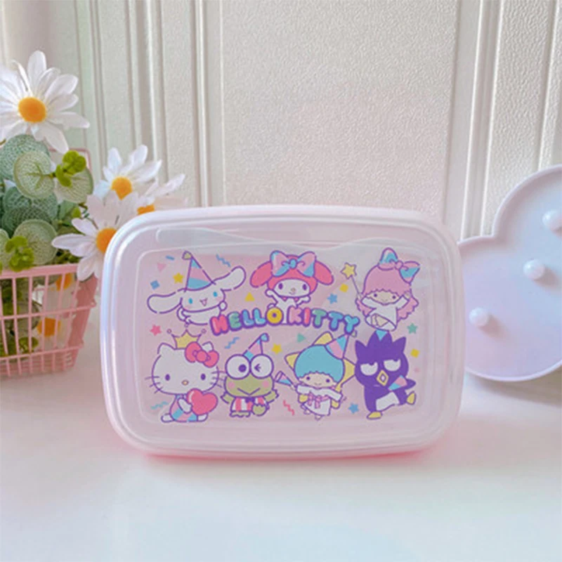 

Kawaii Sanrio Hello Kitty Mymelody Kuromi Dessert Lunch Box Fruit Snack Divide Storage Cute Dust Proof Fork Spoon Set Tableware