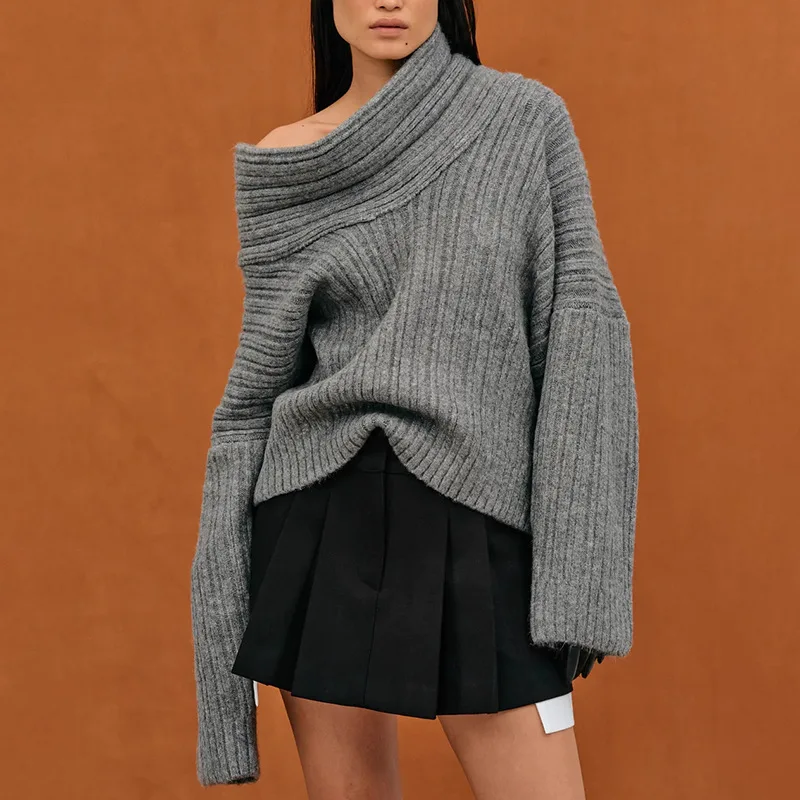 2023 Autumn Korean Fashion Trend Irregular One Line Neck Design Feel Loose Relaxed Knitwear Long Sleeve Sweater Pullover Women
2023 Autumn Korean Fashion Trend Irregular One Line Neck Design Feel Loose Relaxed Knitwear Long Sleeve Sweater Pullover Women