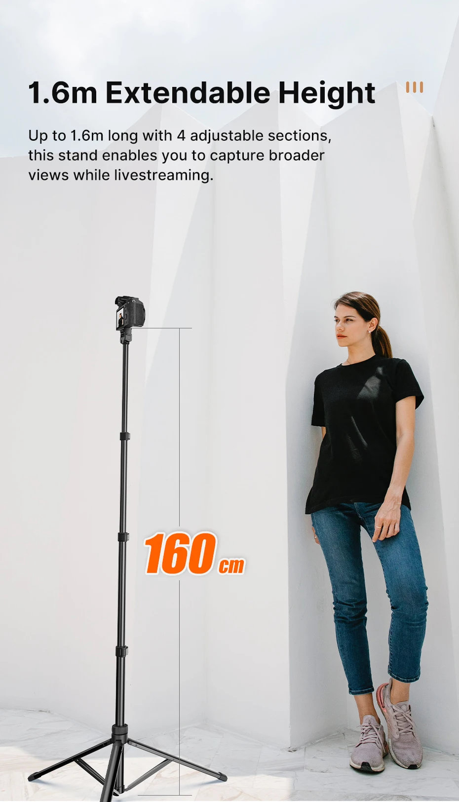 1.6m Extendable Tripod with 1/4'' Screw for DSLR Camera Smartphone Fill Light Microphone Projector Tripod Max Load 1.5KG 9 1.6m Extendable Tripod with 1/4'' Screw for DSLR Camera Smartphone Fill Light Microphone Projector Tripod Max Load 1.5KG 3
