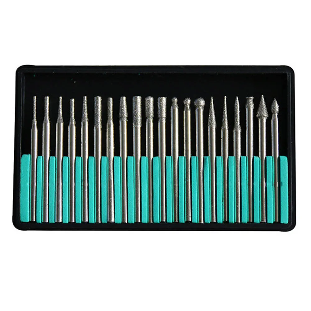 20PCs 2.35 / 3mm Shank Diamond Grinding Burr Needle Point Engraving Carving Polishing Glass Jade Stone Drill Bit Rotary Tool Set
20PCs 2.35 / 3mm Shank Diamond Grinding Burr Needle Point Engraving Carving Polishing Glass Jade Stone Drill Bit Rotary Tool Set