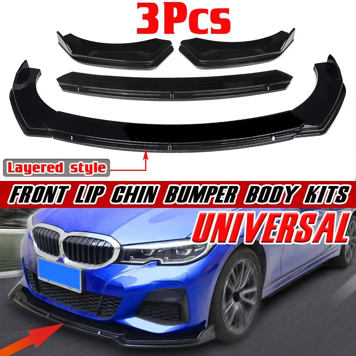 

3PCS Universal Car Front Bumper Lip Diffuser For BMW X5 E70 F20 E90 E53 G20 G30 E90 E91 E92 E93 F30 F80 F32 F82 E60 E61 Body Kit