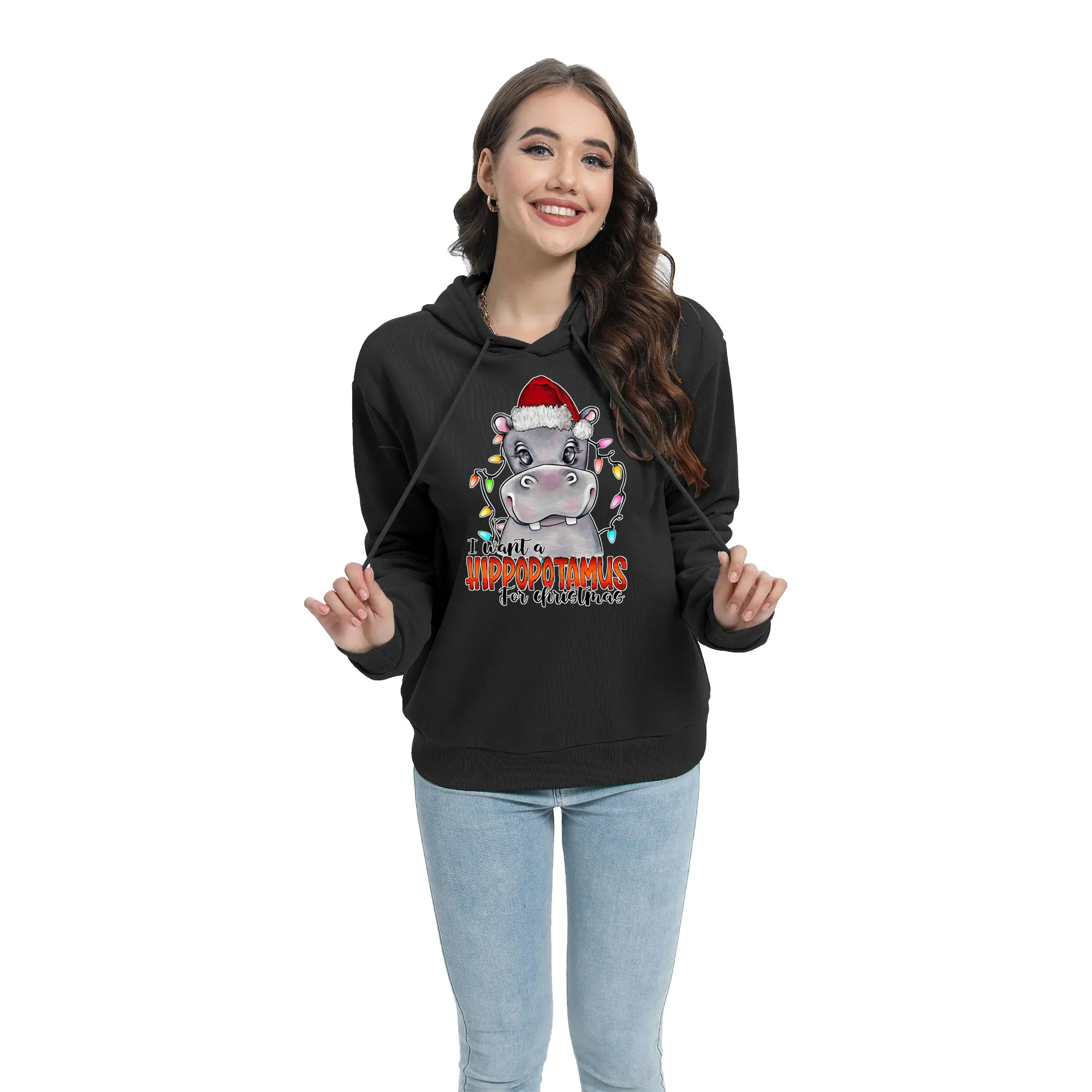 Christmas sweatshirt round neck long sleeved hippopotamus print wearing Christmas hat street clothing women's oversized hoodie
Christmas sweatshirt round neck long sleeved hippopotamus print wearing Christmas hat street clothing women's oversized hoodie