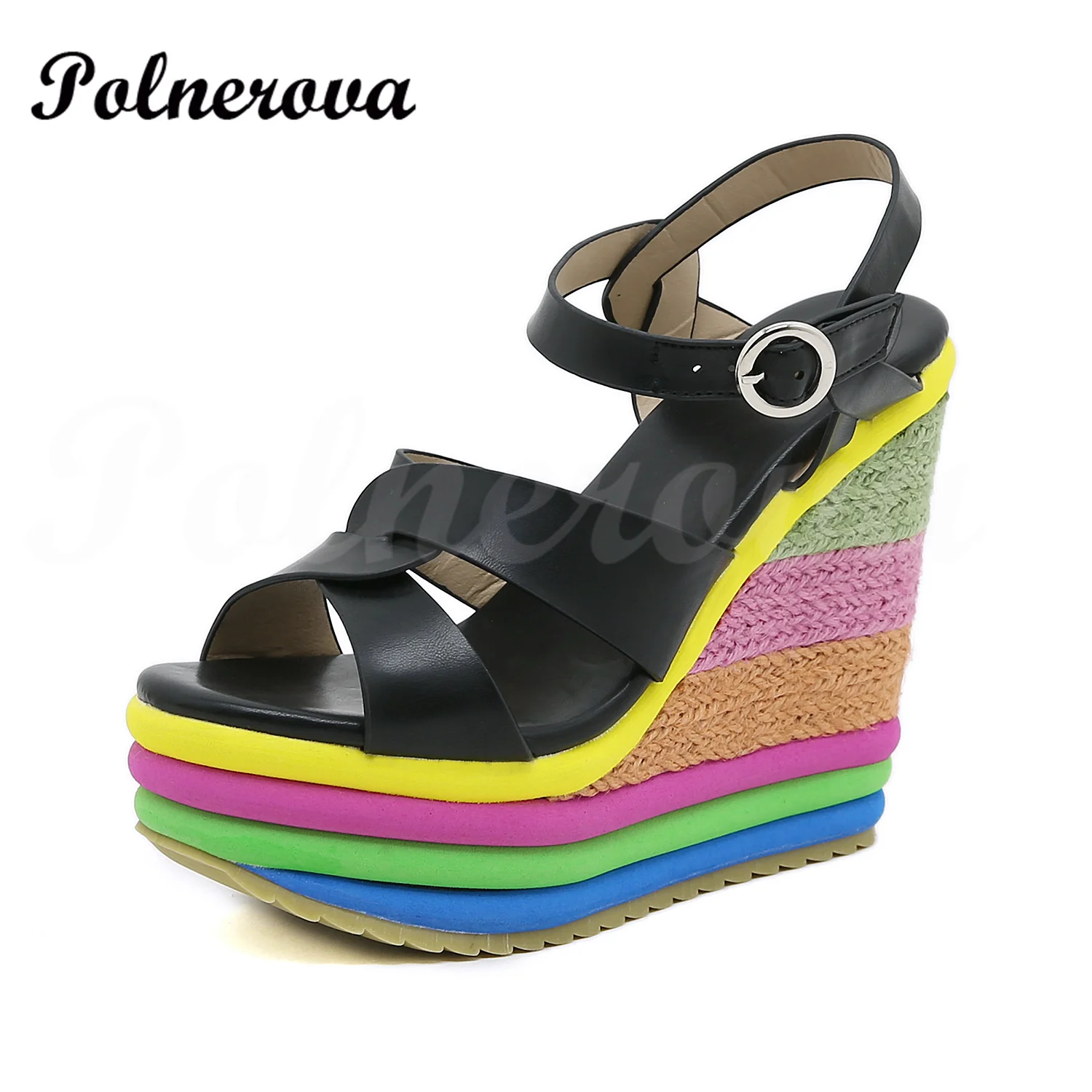 Rainbow Wedge Fish Mouth Sandals Women Summer Ankle Buckle Black Blue Red Green Yellow High Heel Pumps New Women's Shoes 34-43
Rainbow Wedge Fish Mouth Sandals Women Summer Ankle Buckle Black Blue Red Green Yellow High Heel Pumps New Women's Shoes 34-43