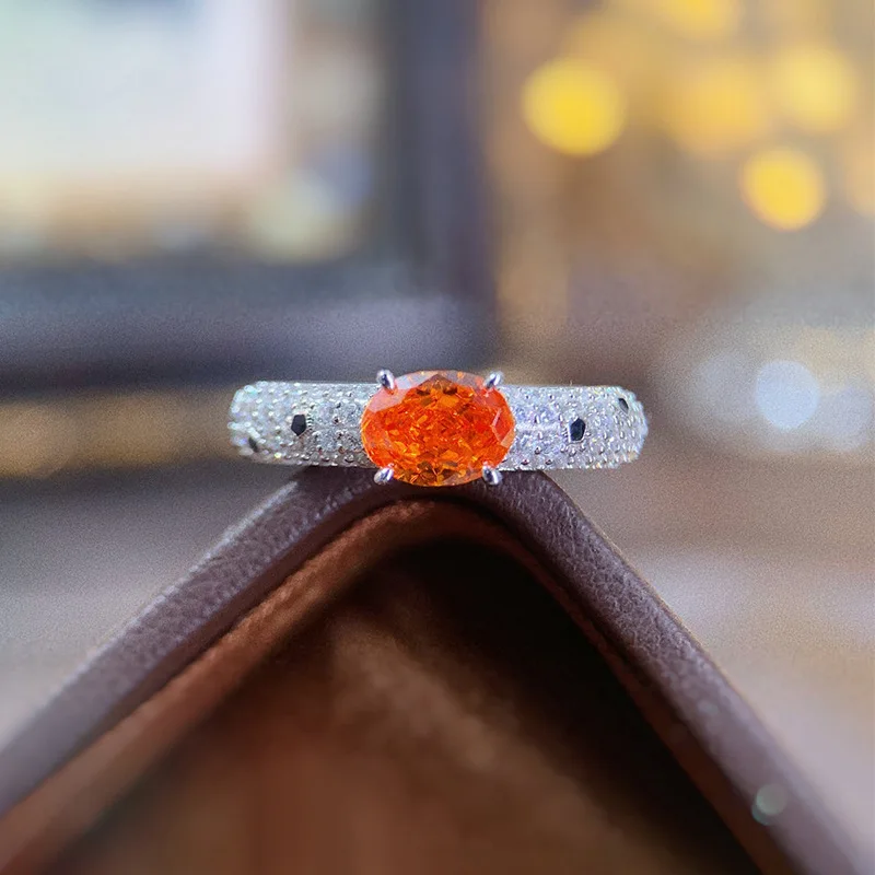 

Apaison 5*7mm Orange High Carbon Diamond Rings For Women Anniversary 100% 925 Sterling Silver Ring Bridal Fine Jewelry Gifts
