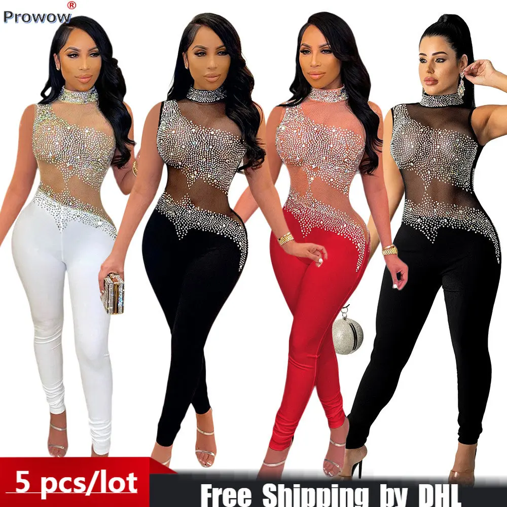 5 Pcs Bulk Mesh Patchwork Jumpsuits Women Luxury Rhinestone Lady Romper Pants Sexy Sleeveless Party Club Overalls Wholesale 9130
5 Pcs Bulk Mesh Patchwork Jumpsuits Women Luxury Rhinestone Lady Romper Pants Sexy Sleeveless Party Club Overalls Wholesale 9130