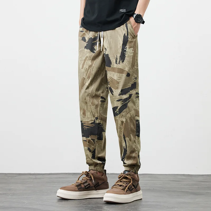 

2024 Fashion Camouflage Ice Silk Pants Men's Summer Thin Breathable Sports Slim Fit Ankle-Tied Quick-Drying Casual Cropped Pants