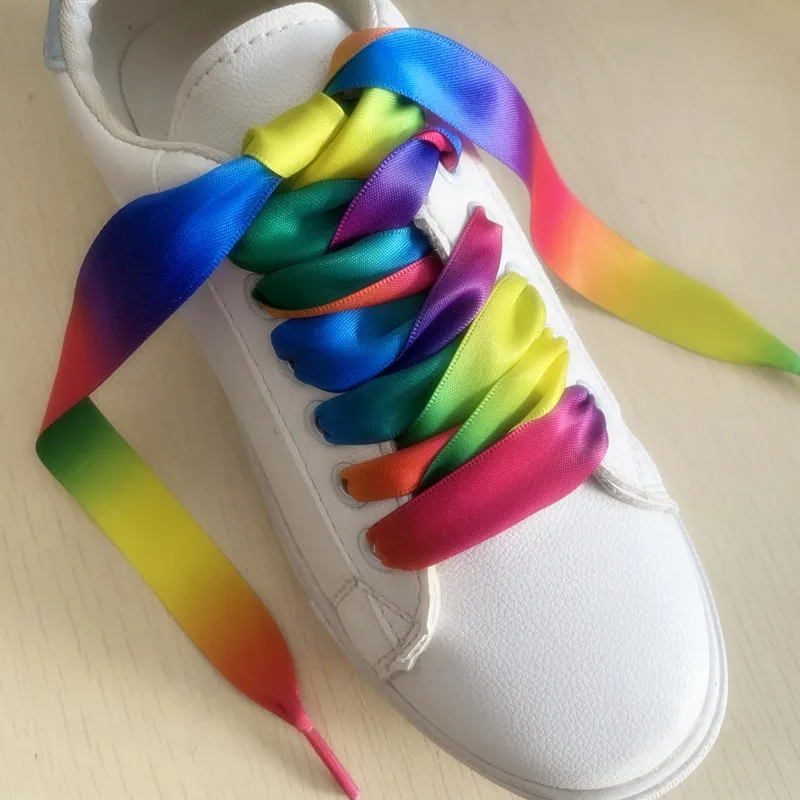 

1Pair 2CM Silk Satin Shoelace Boot Women Beautiful Shoelaces for Kids Width Flat Ribbon Shoe Laces Rubber Sneakers 100/120/150CM