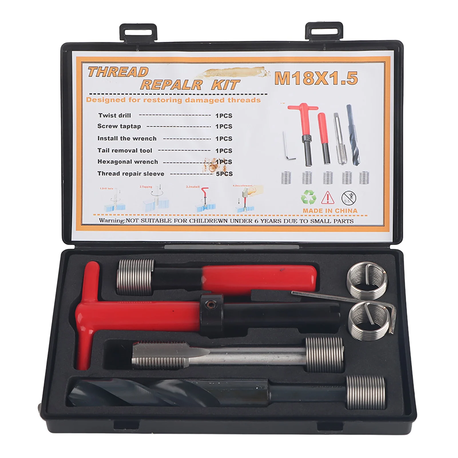 Thread Repair Kit Stainless Steel Twisted Drill Wrench Threaded Insert for Car M18x1.5 Tap Twisted Drill Thread Repair Kit
Thread Repair Kit Stainless Steel Twisted Drill Wrench Threaded Insert for Car M18x1.5 Tap Twisted Drill Thread Repair Kit
