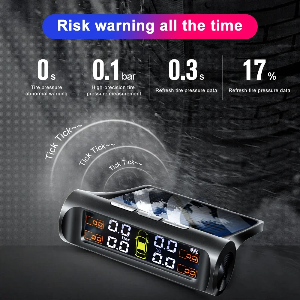 Solar TPMS Tire Pressure Sensor Car Tire Pressure Monitoring System with 4 Wheel Internal External Sensors TMPS
Solar TPMS Tire Pressure Sensor Car Tire Pressure Monitoring System with 4 Wheel Internal External Sensors TMPS