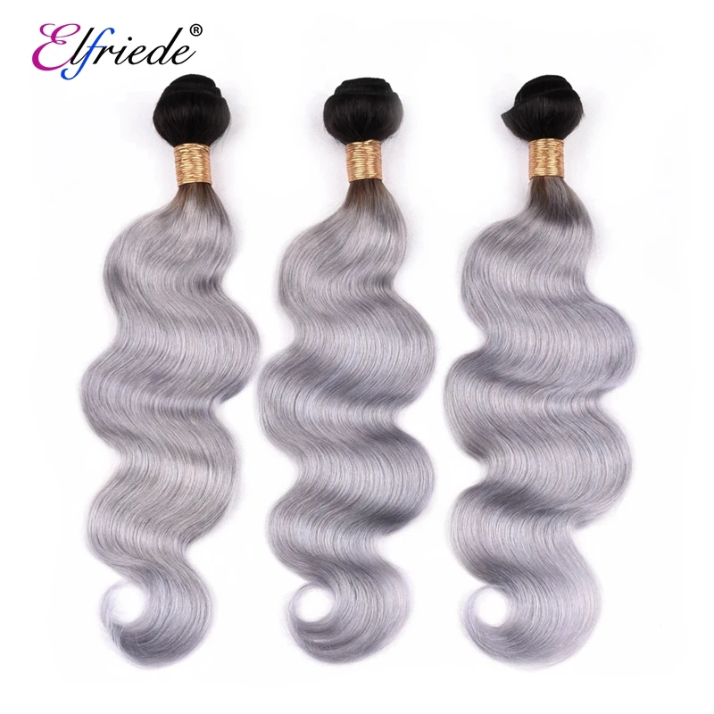 

Elfriede 1B/Grey Body Wave Ombre Colored Human Hair Bundles 100% Human Hair Extensions 3/4 Bundles Deals Human Hair Sew In Wefts