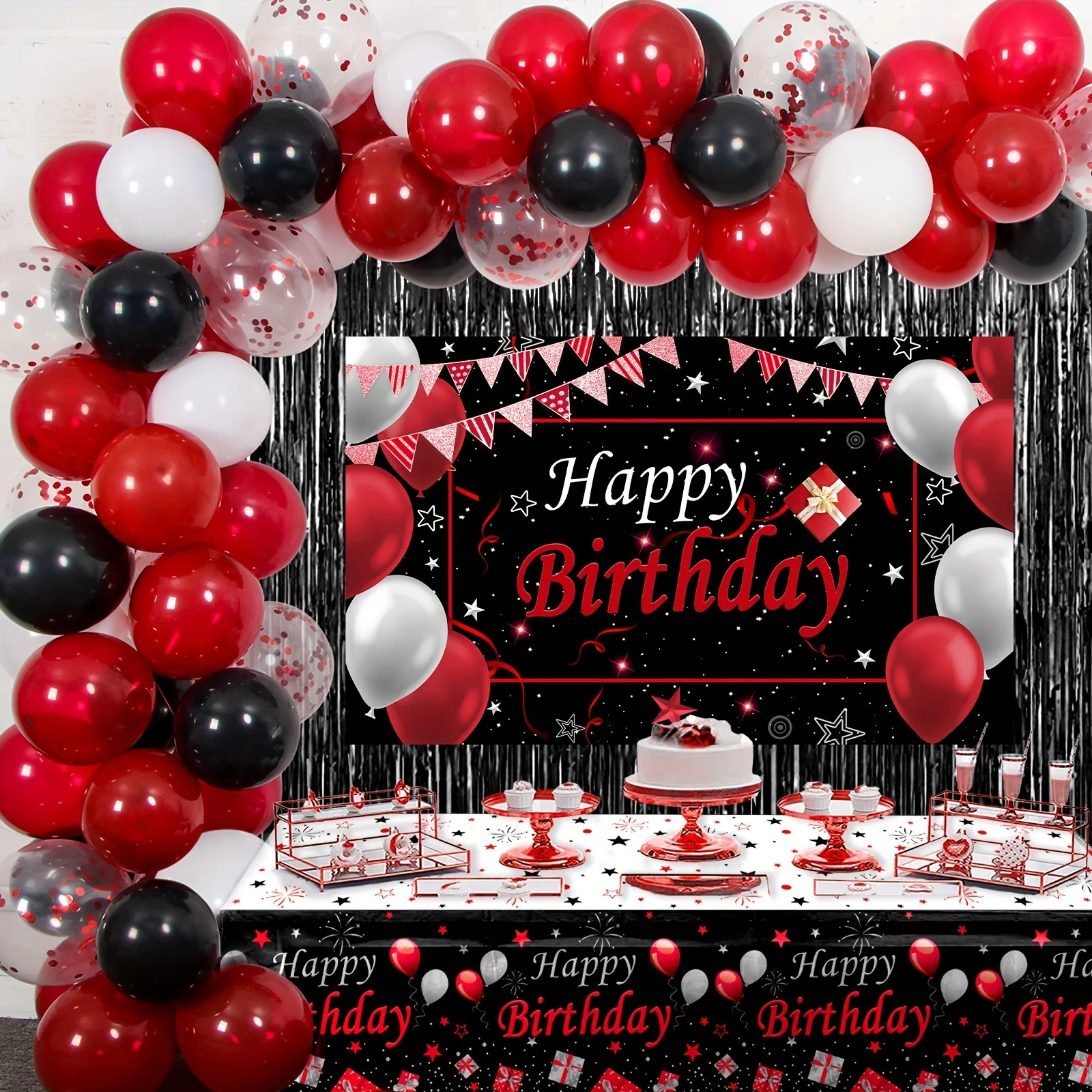 

Set, Red And Black Birthday Decorations For Men Women, Happy Birthday Decorations Fo Boys Girls Party Decoration Backdrop & Tabl