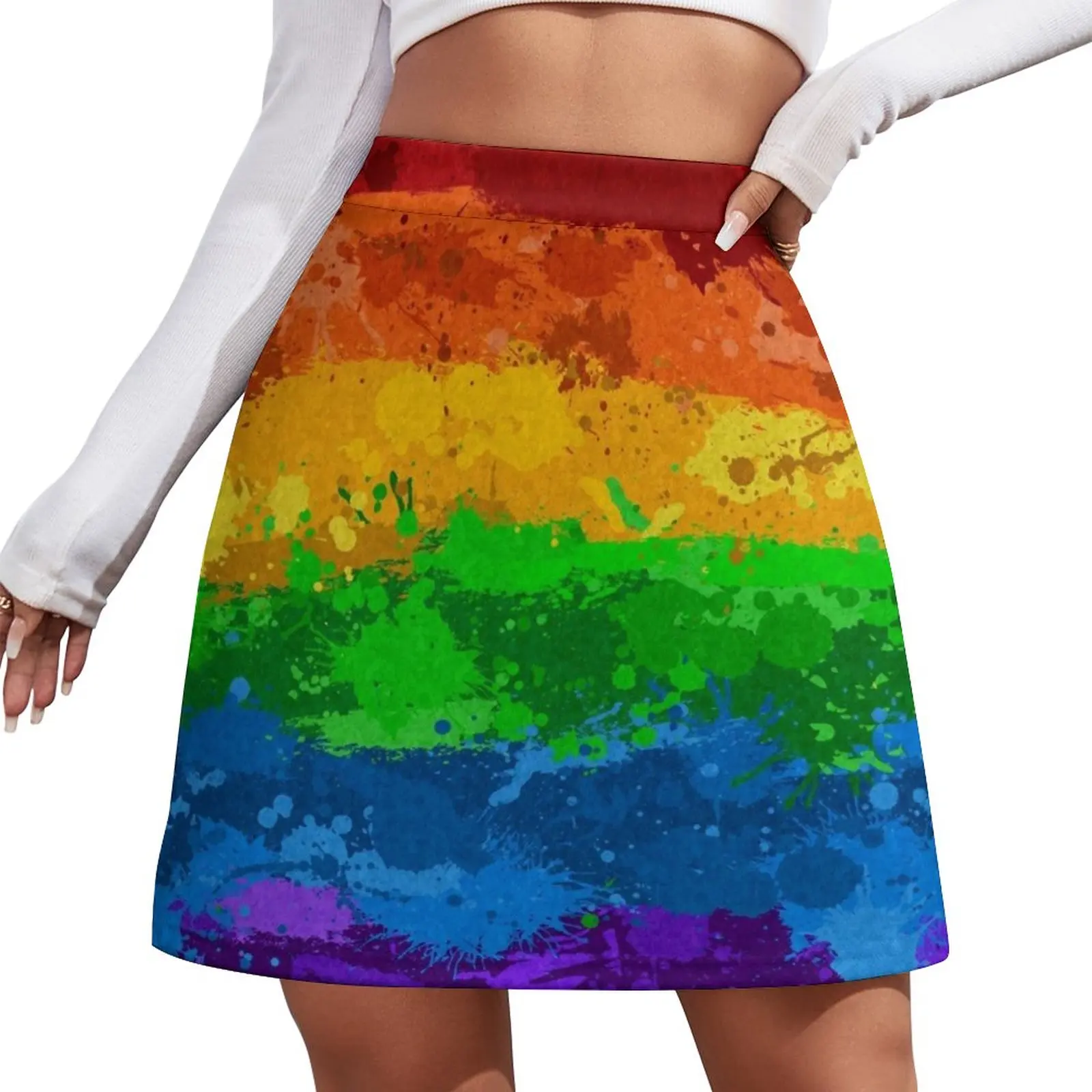 

Abstract Paint Splatter LGBTQ Pride Rainbow Flag Background Mini Skirt Miniskirt woman Women's summer skirt