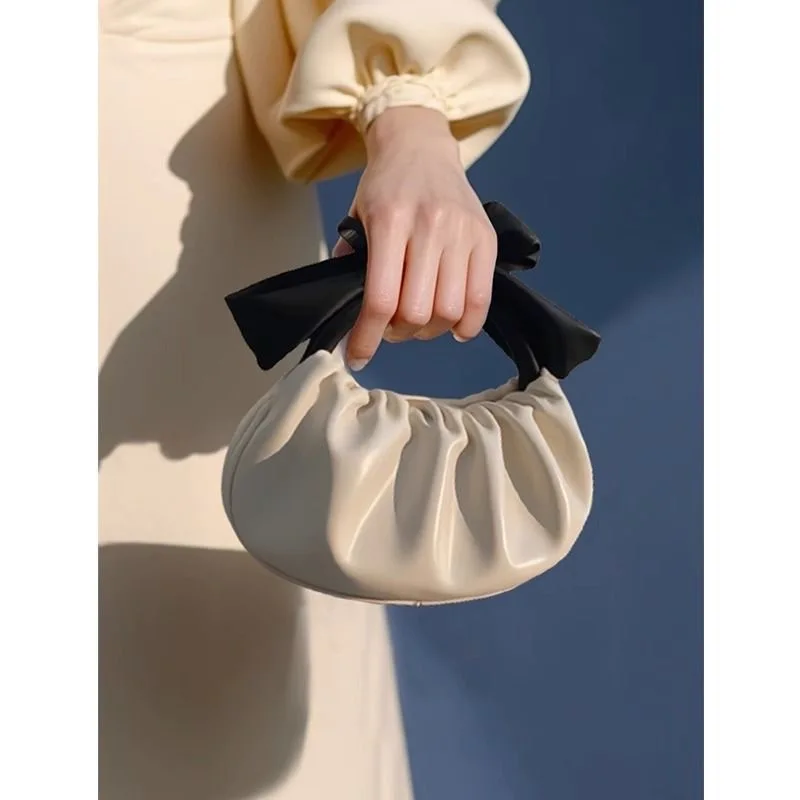 

Summer Women's Handbag New 2024 High-end Texture French Niche Pleated Small Shoulder Bag Cute Bow Fashion Totes Bag Purse