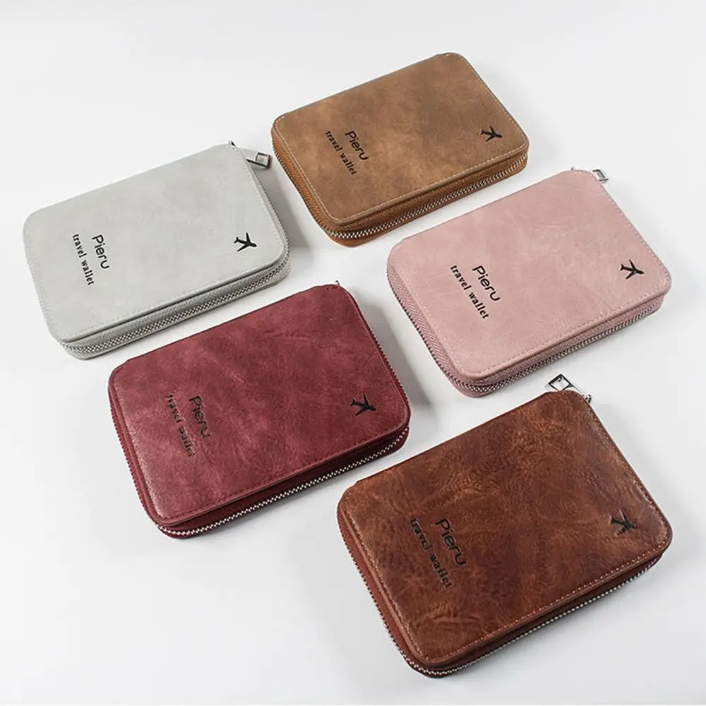 

Multi-functional Zipper Passport Bag RFID Anti-theft Waterproof Storage Bag PU Leather with Large Space Credit ID Card Holder