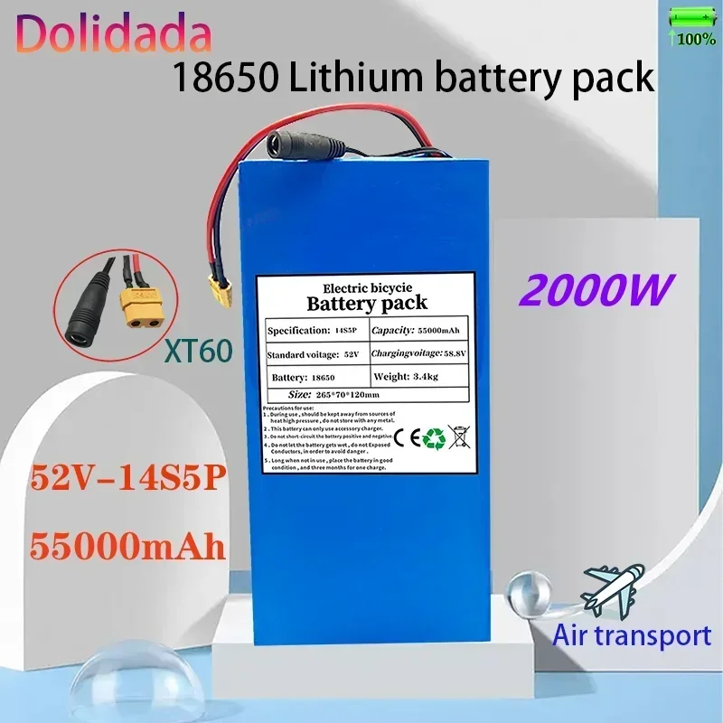NEW 52v 14s5p 55000mah 18650 2000w Lithium Battery with Bms, Used for Balance Bikes, Electric Bicycles, Scooters, Tricycles
NEW 52v 14s5p 55000mah 18650 2000w Lithium Battery with Bms, Used for Balance Bikes, Electric Bicycles, Scooters, Tricycles