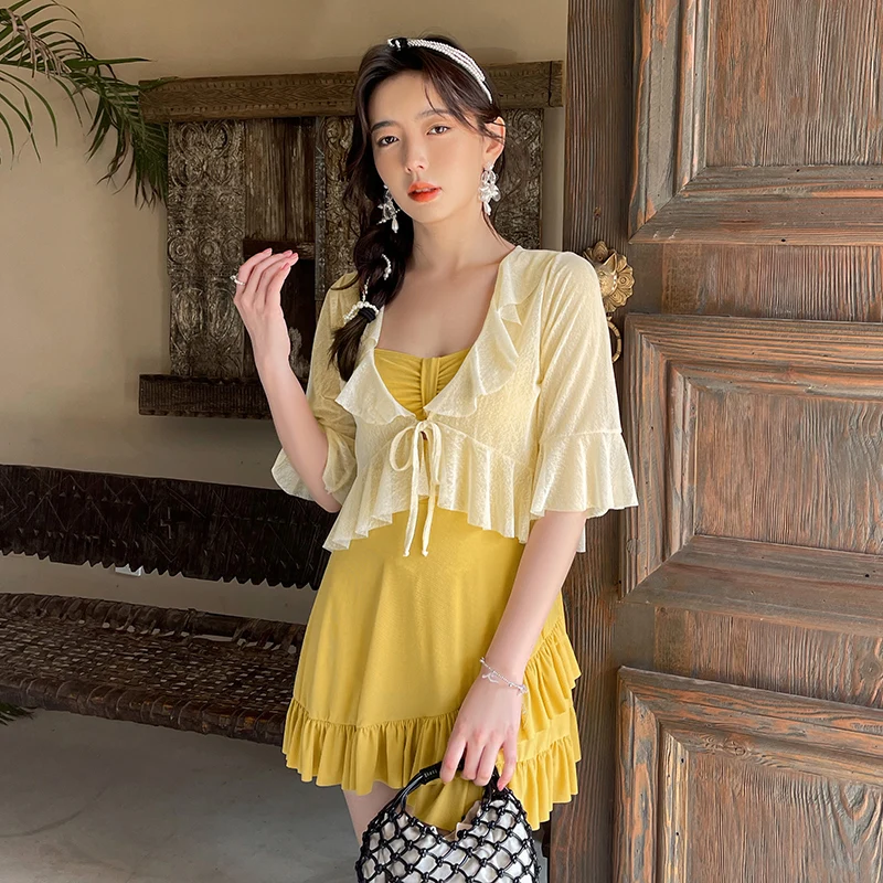 Swimsuit Women One-piece Skirt Suspenders Ruffles Swimsuit with Cover Hot Spring Swimming Skirt Swimsuit Ladies Bath Suit
Swimsuit Women One-piece Skirt Suspenders Ruffles Swimsuit with Cover Hot Spring Swimming Skirt Swimsuit Ladies Bath Suit