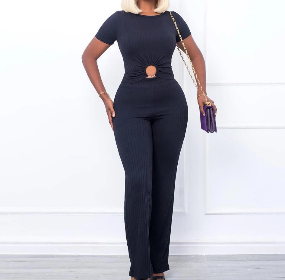 Pants Set Women 2 Piece Circular Decor Solid Color Pit Stripe Short Sleeve Slim Skinny Top and High Waist Casual Long Pants Set
Pants Set Women 2 Piece Circular Decor Solid Color Pit Stripe Short Sleeve Slim Skinny Top and High Waist Casual Long Pants Set