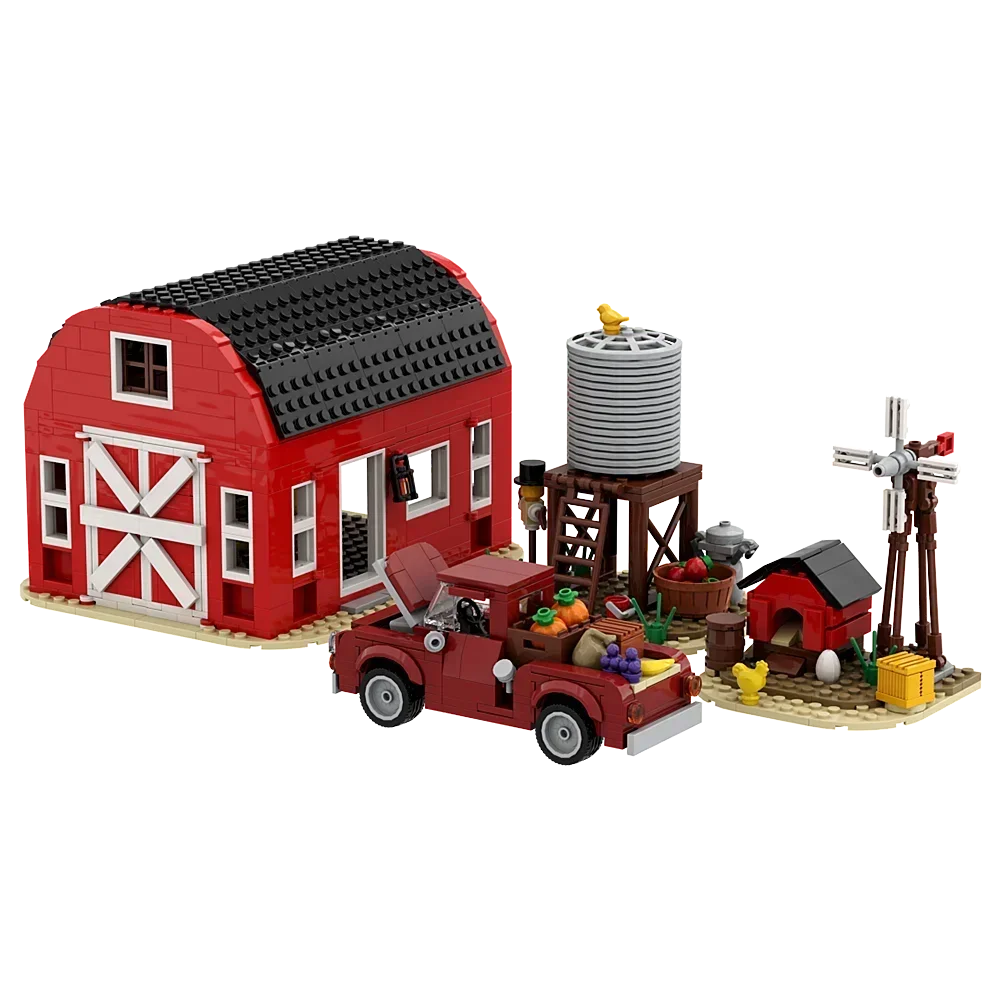 

Ekbrick MOC творческая ветряная мельница ферма дом кирпичи средневековое животное родина ферма садовая кабина автомобиль корова строительные блоки игрушки подарки