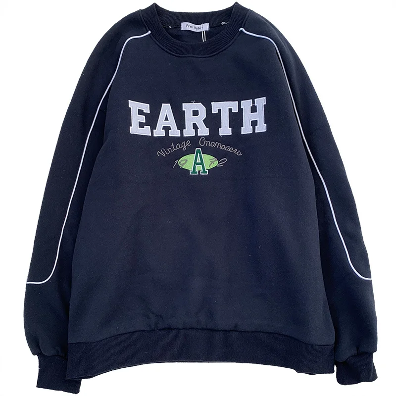 Vintage Women's Sweatshirt Ultra Simple Sleeve Blouse Line Design Embroidery Round Collar Loose Fleece Sweatshirts Casual
Vintage Women's Sweatshirt Ultra Simple Sleeve Blouse Line Design Embroidery Round Collar Loose Fleece Sweatshirts Casual