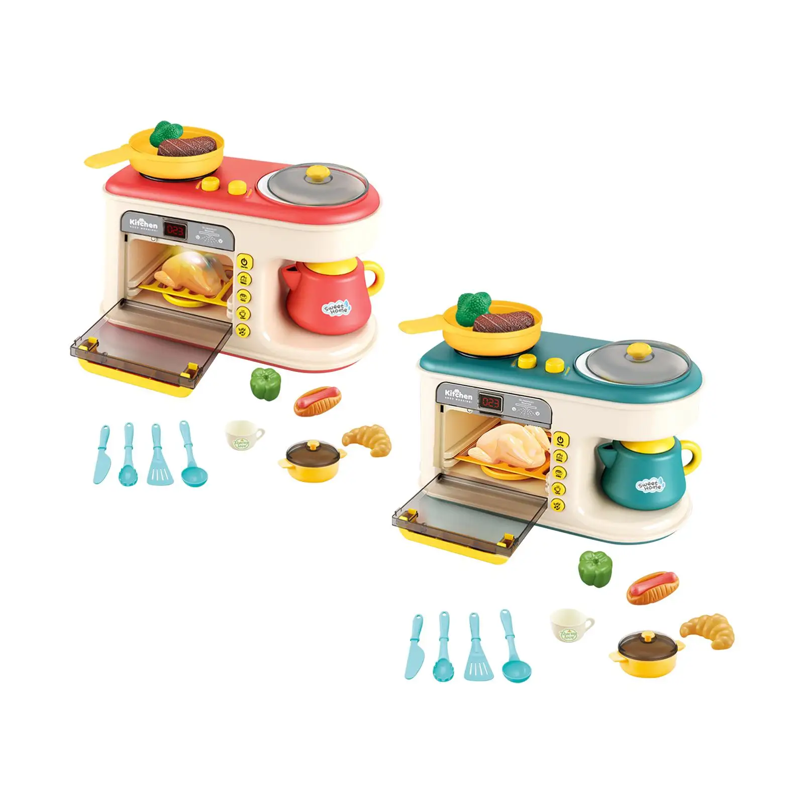 

Microwave Toys Kitchen Playset Cooking Utensils Gift Kids Pretend Play Electronic Oven Toy with Play Food for Kids Child