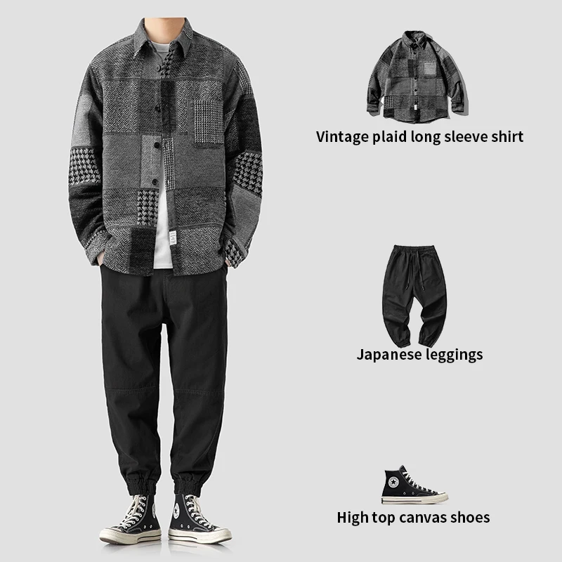 2023 Autumn Winter Japanese Streetwear Retro Stitching Plaid Shirt Fashion Harajuku Thick Casual Woolen Coat Men Korean Clothes 
2023 Autumn Winter Japanese Streetwear Retro Stitching Plaid Shirt Fashion Harajuku Thick Casual Woolen Coat Men Korean Clothes