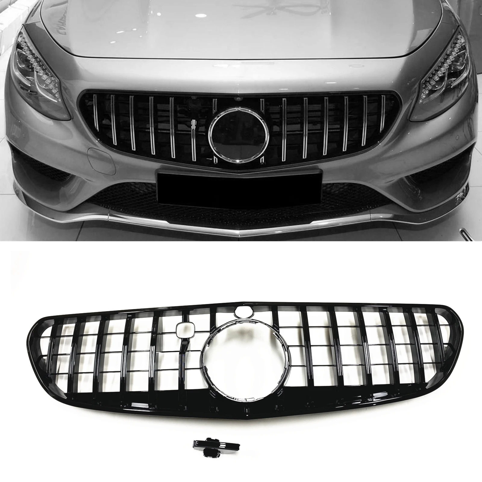 

Car Front Grille Upper Bumper Hood Mesh Grill For Mercedes-Benz C217 W217 S Coupe Class 2015-2017 GT Style