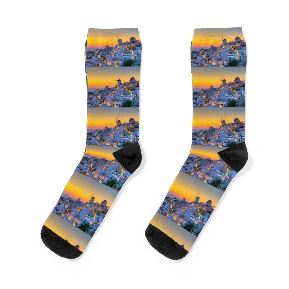 

Santorini, Greece - Spectacular Sunset at Oia Socks Antiskid soccer christmas gifts moving stockings Socks Man Women's