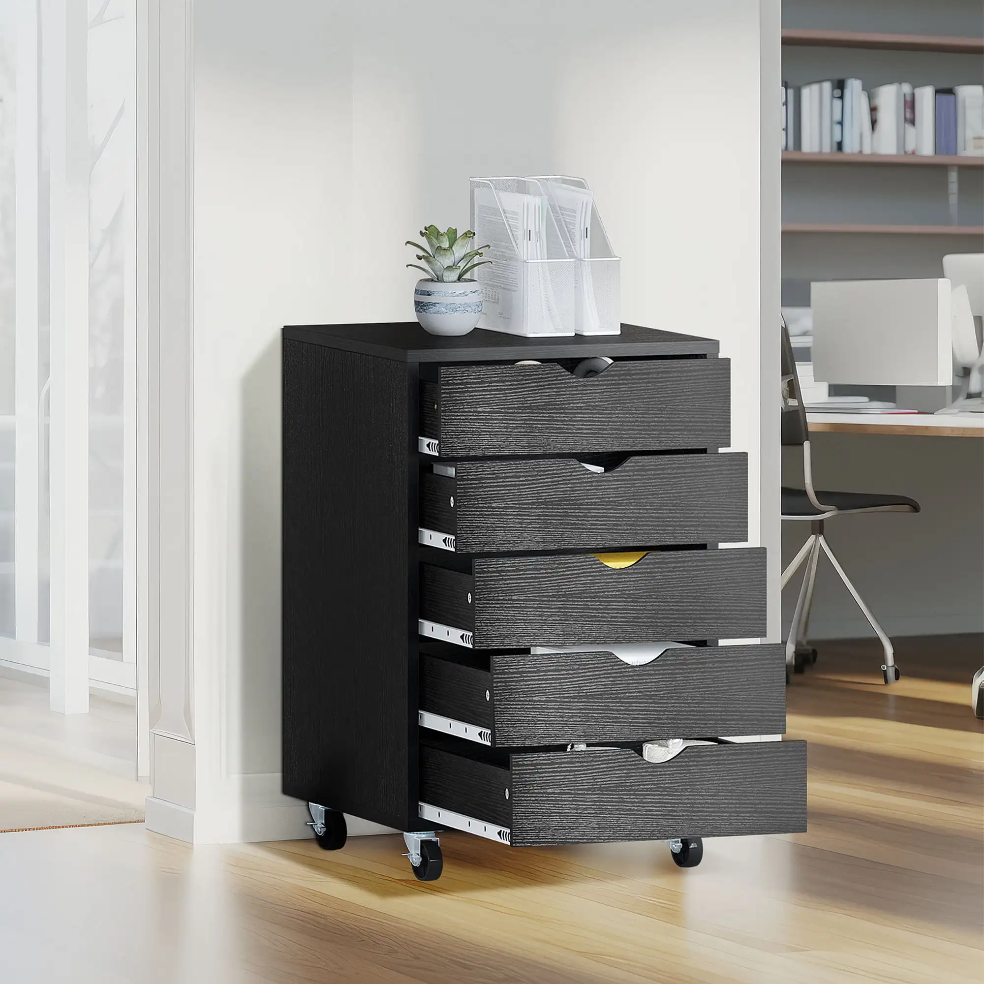 Dextrus 5-Drawer Wooden File Cabinet Chest Mobile Organizer Office Storage for Office Room,Black
Dextrus 5-Drawer Wooden File Cabinet Chest Mobile Organizer Office Storage for Office Room,Black