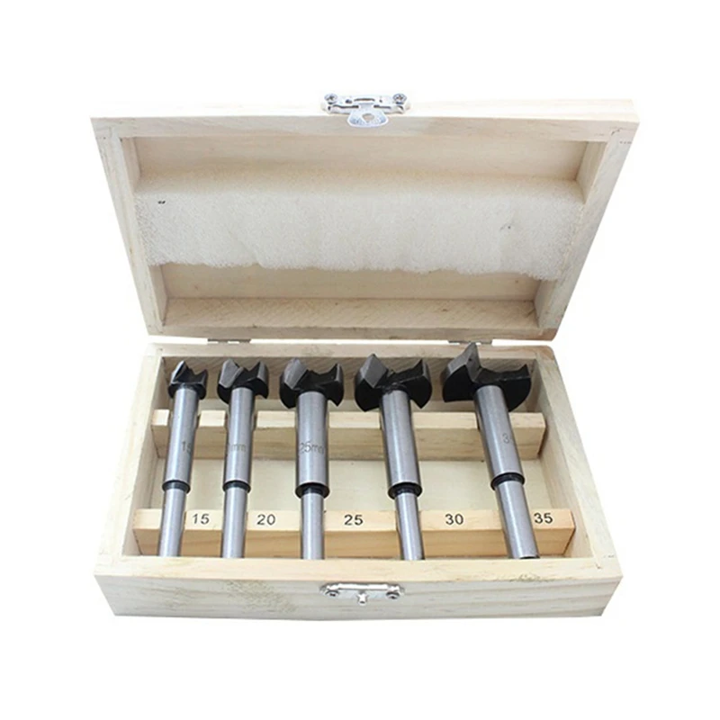 

5-Piece Wooden Boxed Flat-Wing Drill Set Kit Woodworking Drill Kit Woodworking Hole Opener Hinge Drilling