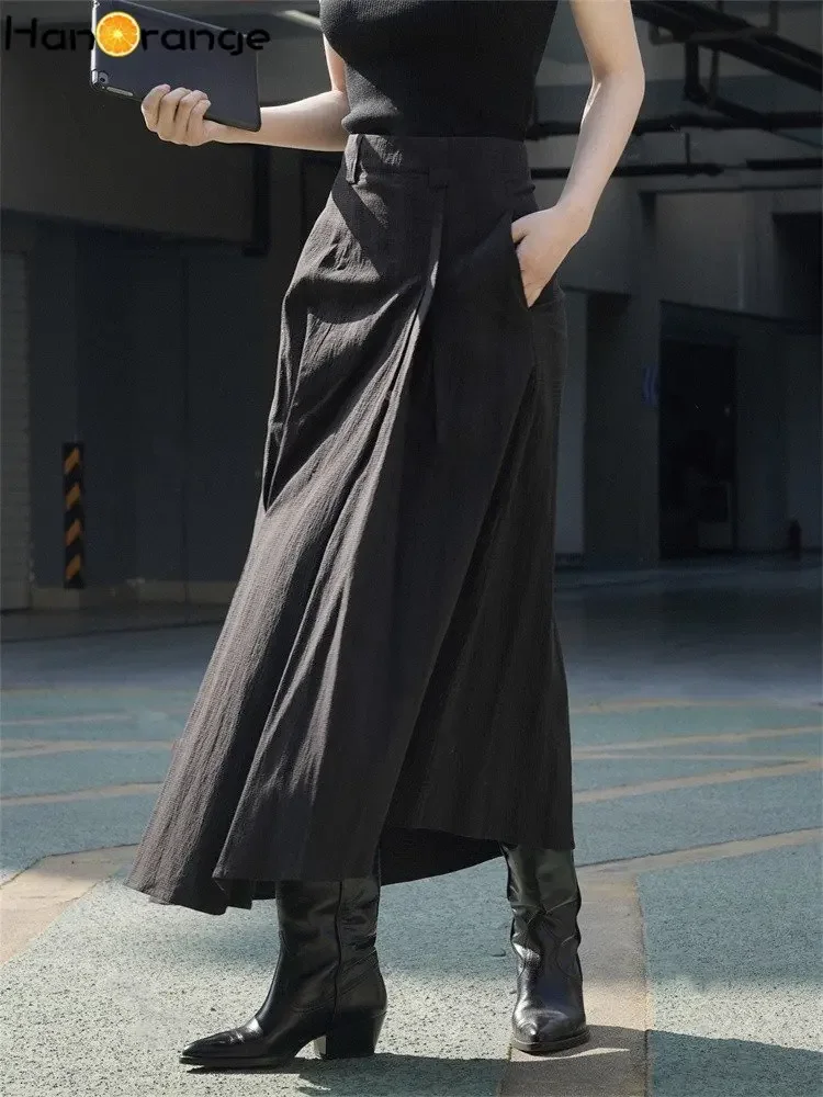 

HanOrange 2024 Summer Fashion Texture Irregular Skirt Loose A-line Skirt Black/Grey Apricot