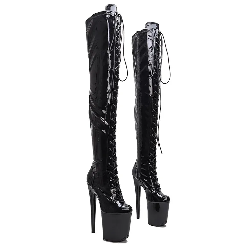 

Lace Up Sexy Model Shows PU Upper 20CM/8Inch Women's Platform Party High Heels Shoes Pole Dance Thigh High Boots 250