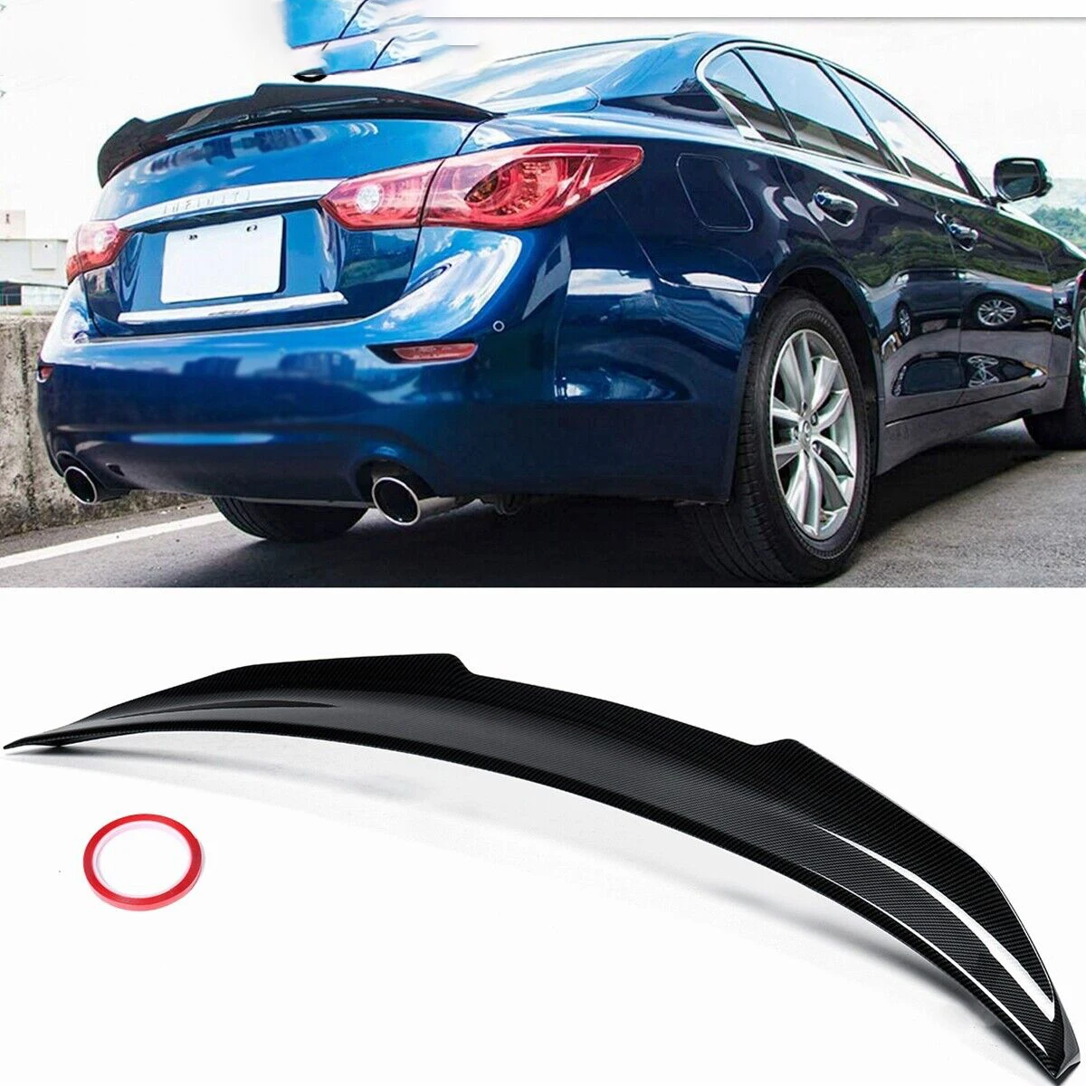 Rear Lip Trunk Spoiler Wing For 14-24 Infiniti Q50 Sedan PSM Carbon Fiber Style Rear Lip Trunk Spoiler Wing For 14-24 Infiniti Q50 Sedan PSM Carbon Fiber Style
