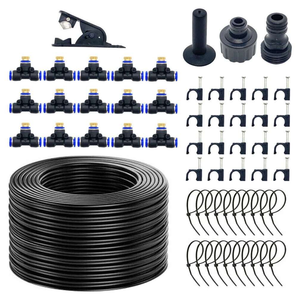 

Stay Cool and Hydrated in Your Garden with the 50ft Misting & Drip Irrigation System Plant Garden Watering Hose Spray Kit